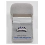 Sterling Sapphire & CZ Baguette Ring Sz 6.5