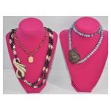 3 Beaded Necklaces w Carved Pendant