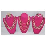 Gold Tone Chain Necklace & Earring Set