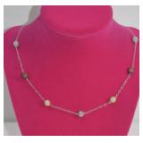 Sterling Tri-Color Station Necklace w Diamond