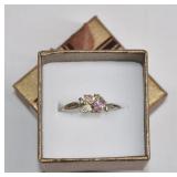 Sterling Pink Stone Ring Gold Tone Sz 9