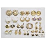 Vintage Gold Tone Earrings Lot 17 pcs