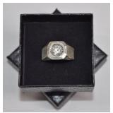 Heavy Sterling Ring w/ Large CZ Sz 9
