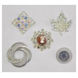 Vintage Brooch Lot w/ Cameo & Rhinestones