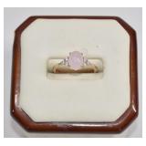 Sterling Pink Moonstone & CZ Ring Sz 6