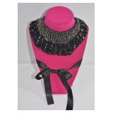 Beaded Black Statement Collar Necklace