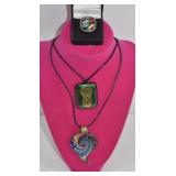 Art Glass Pendants & Dichroic Ring Sz 9