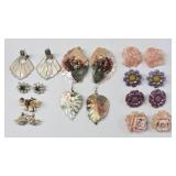 Vintage Earrings Lot 10prs Floral & Shell