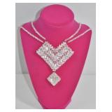 Crystal Glass Beaded Heart Pendant Necklace