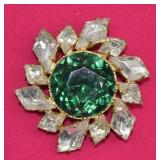Green & Clear Rhinestone Brooch & Earrings