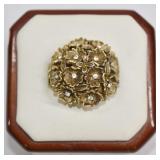 Vanda USA Floral Rhinestone Ring Sz 7 Adj