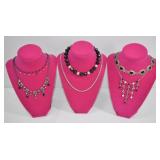 Vintage Necklace Lot Black & Silver 6 Pc