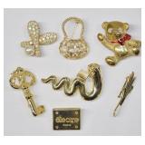 Vintage Gold Tone Brooch Pin Lot (6 pcs)
