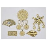 Vintage Gold Tone Brooch Lot (5 pcs)