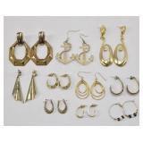 10 Pc Gold Tone Earrings Lot