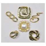 Gold Tone Brooch Pin Lot (6 pcs)