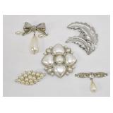Faux Pearl Brooch Pin Lot (5 pcs)