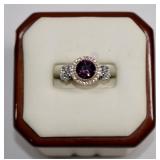 Sterling Amethyst & Zircon Ring Sz 5