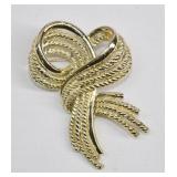 Coro Gold Tone Ribbon Brooch