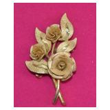 Vintage Coro Gold Tone Rose Brooch