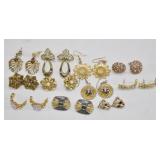 11 Pc Gold Tone Earrings Rhinestone Mix