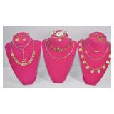 13 Pc Necklace & Bracelet Lot Gold Tone