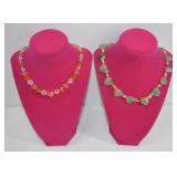 2pc Glass Bead Necklaces w Green Hearts