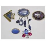 Vintage Blue Tone Brooch Lot 5 pcs