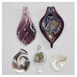Art Glass & Shell Pendant Lot 5 pcs