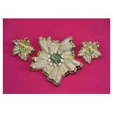 Vintage Green Rhinestone Brooch & Earrings