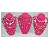 10 Pc Statement Necklace Lot Pink Tones