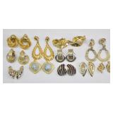 11 Pr Gold Tone Earrings Vintage Style Lot