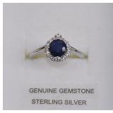 Sterling Sapphire & CZ Halo Ring