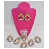 7 Pr Beaded Glass Dangle Earrings