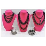 Black Beaded Necklaces & Bangles Lot 9