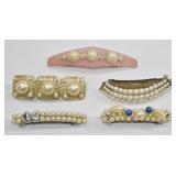 Faux Pearl & Gold Tone Barrettes Lot