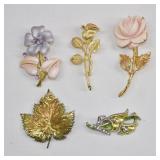 Floral Brooch Pin Lot (5 pcs)