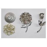 Floral Brooch Pin Lot (4 pcs)