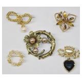 Vintage Brooch Pin Lot w/ Rhinestones (5)