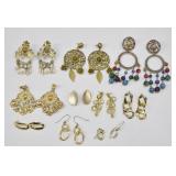 10 Pc Gold Tone Statement Earrings Lot