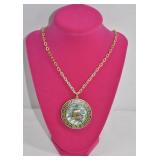 Greek God & Ship Medallion Necklace 26'