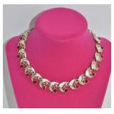 Coro Gold Tone Red Rhinestone Necklace
