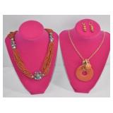 Coral & Turquoise Necklace + Set w/ Earrings