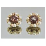 Signed Kramer Faux Pearl Flower Clip Earrings
