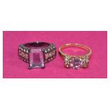 2 Pink Stone Rings ï¿½ Rhodium & Gold Filled