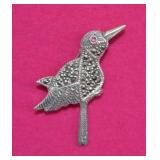 Sterling Marcasite Bird Brooch w Ruby