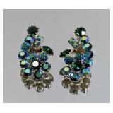 Austria Green AB Rhinestone Clip Earrings
