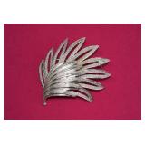 Coro Silver Tone Leaf Brooch 2'