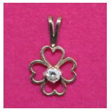 Gold Tone Clover Heart Pendant w Stone