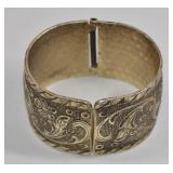 Vintage Etched Brass Cuff Bracelet